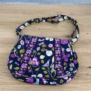 Vera Bradley Nightingale Printed Messenger Bag Purse Satchel Purple Quilted EUC